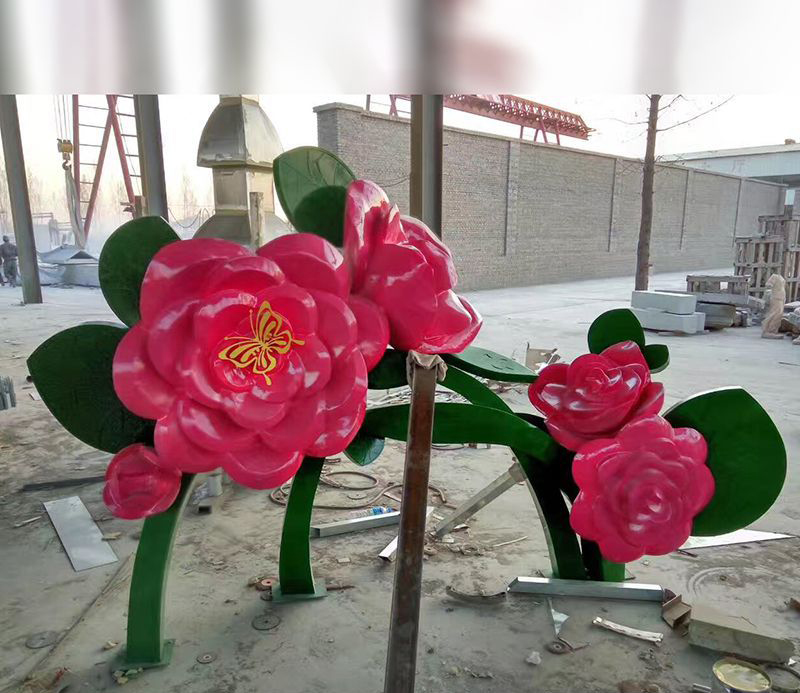公园不锈钢牡丹花雕塑 图片