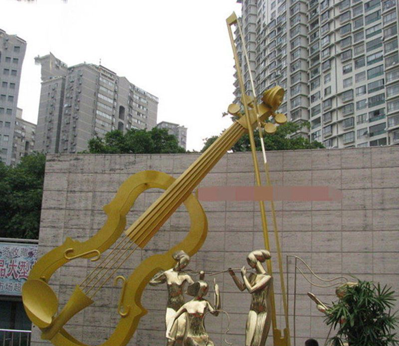 不锈钢抽象拉大提琴人物雕塑图片