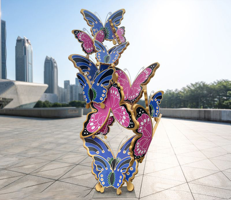 彩色仿真蝴蝶不锈钢雕塑图片
