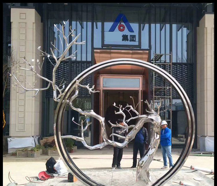 不锈钢圆环树枝雕塑图片