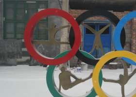 广场不锈钢彩色奥运五环景观雕塑 