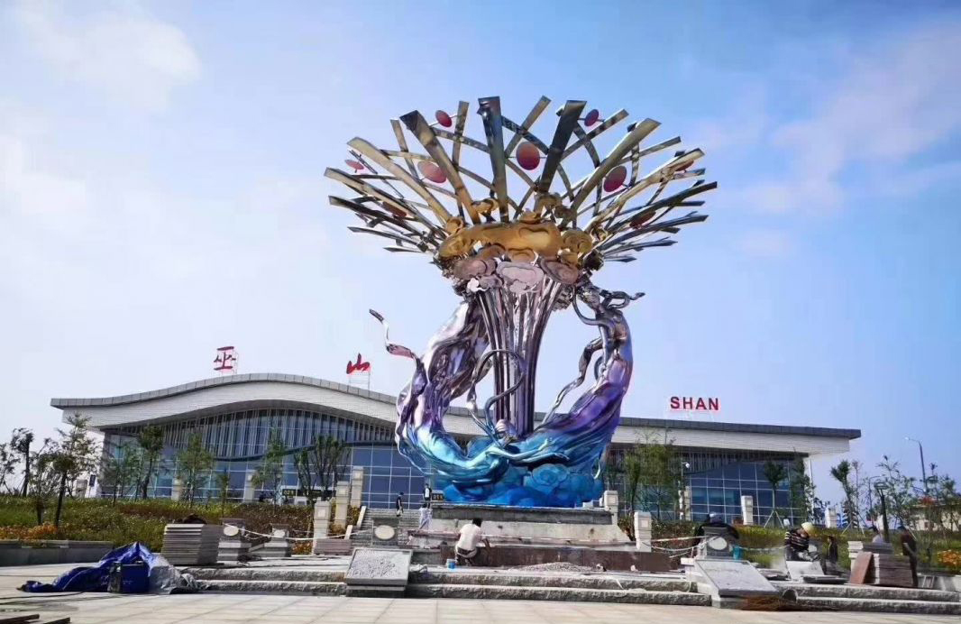 不锈钢城市美人鱼树景观雕塑图片