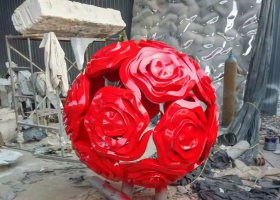 不锈钢玫瑰花球雕塑