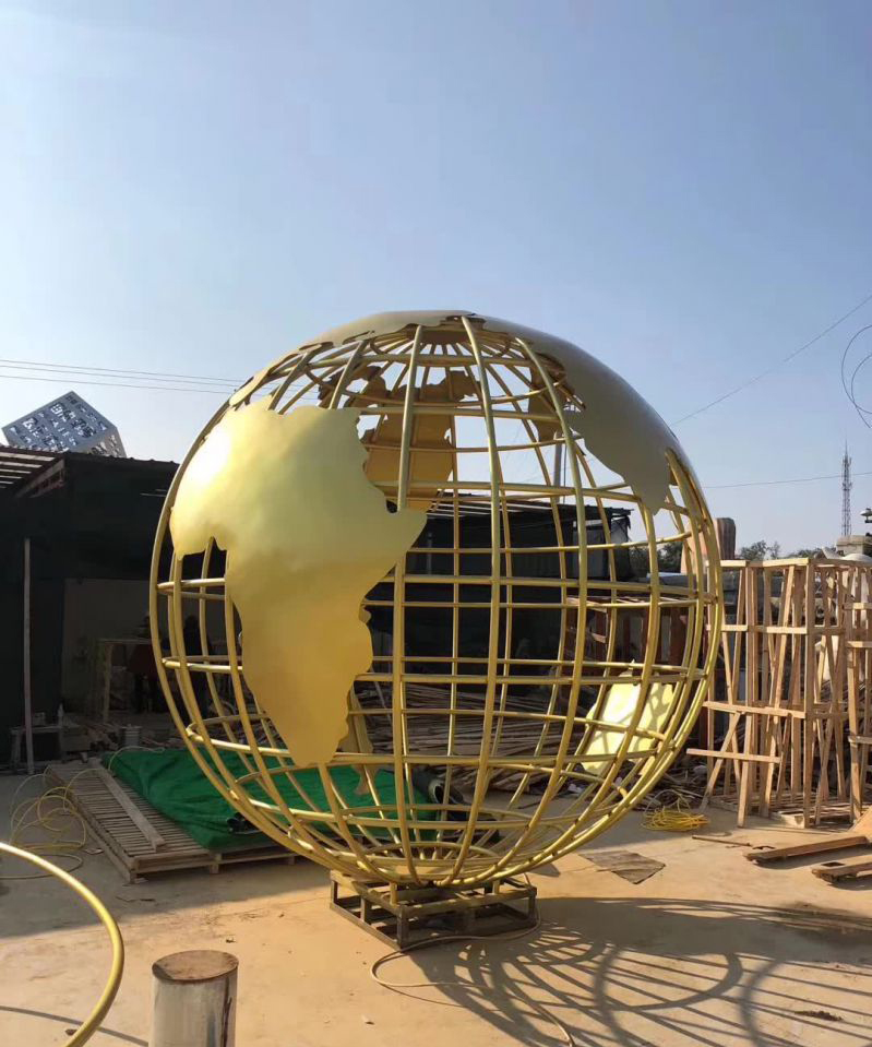 不锈钢金属地球仪雕塑图片