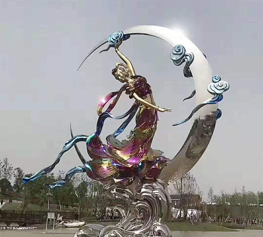不锈钢嫦娥奔月造型雕塑图片