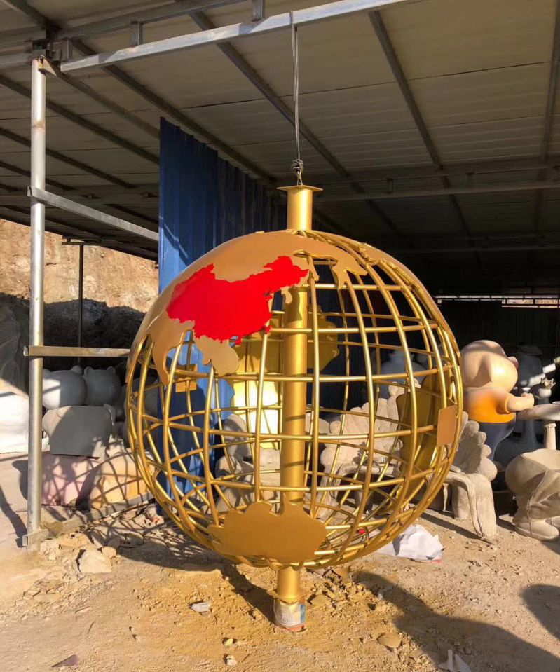 不锈钢金属校园地球仪雕塑图片