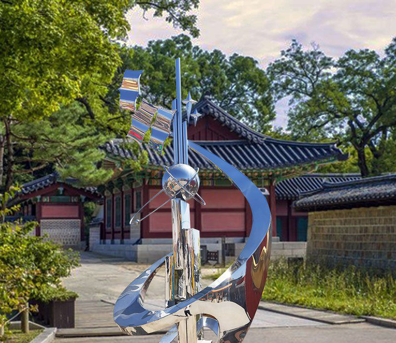 不锈钢校园抽象镜面雕塑图片