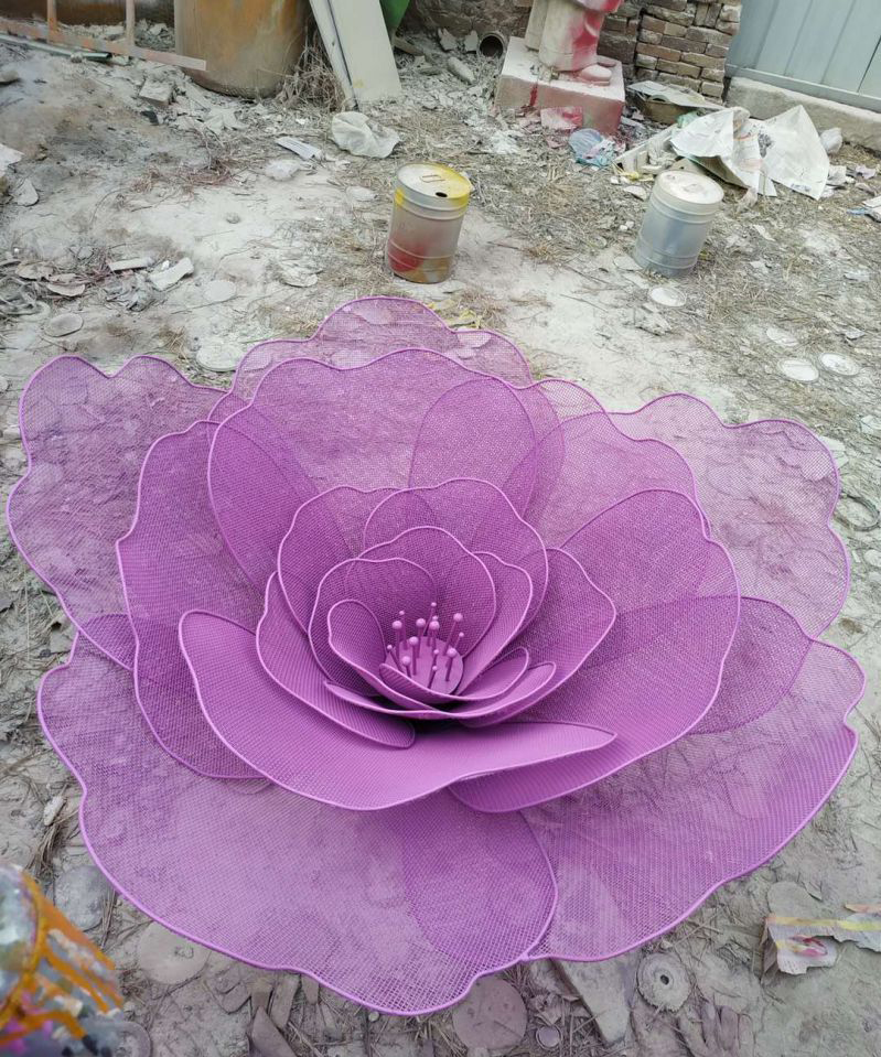 不锈钢紫色花朵雕塑户外摆件图片