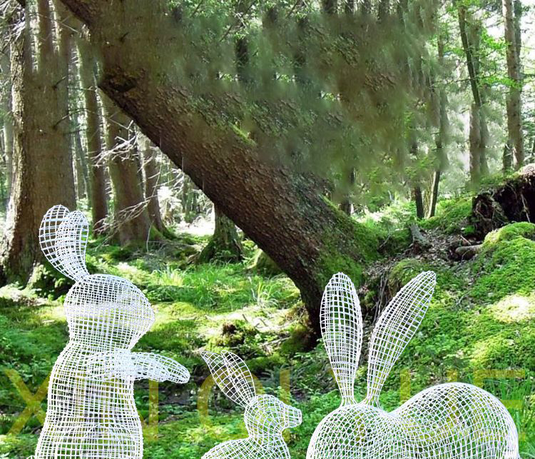 公园不锈钢镂空兔子雕塑图片