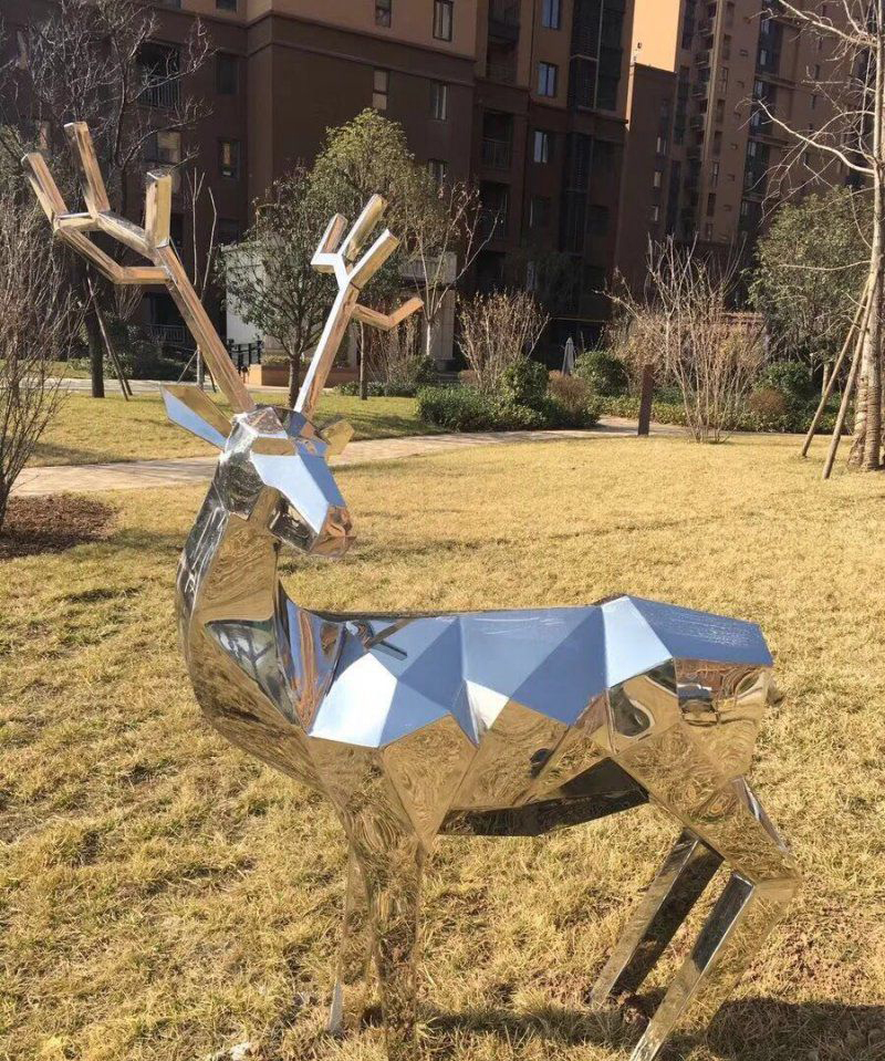 不锈钢几何梅花鹿公园抽象动物雕塑图片