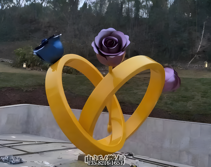 不锈钢玫瑰戒指景观摆件 不锈钢玫瑰戒指景观摆件
