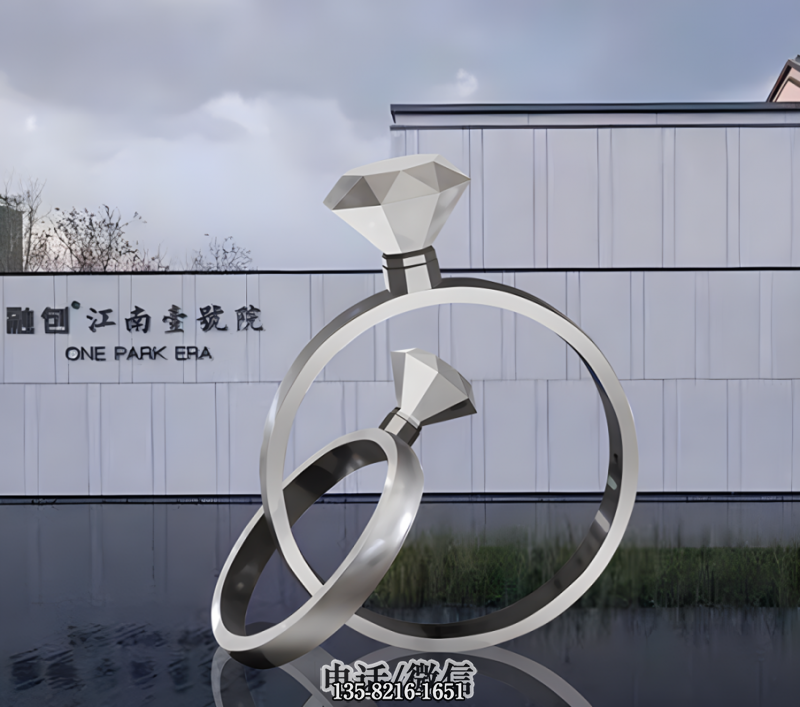 拉丝不锈钢钻戒雕塑摆件 拉丝不锈钢钻戒雕塑摆件