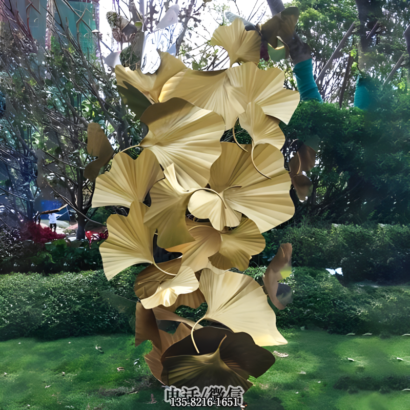 不锈钢锻造银杏树叶景观摆件