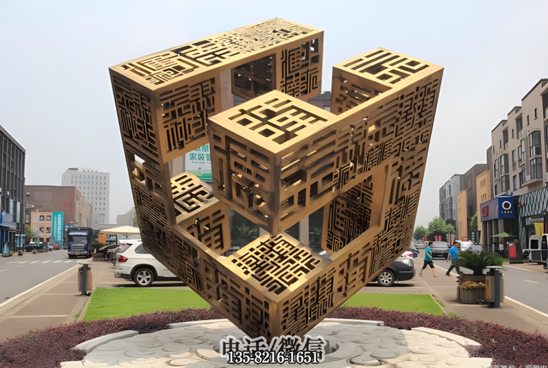 异形不锈钢立方体景观摆件