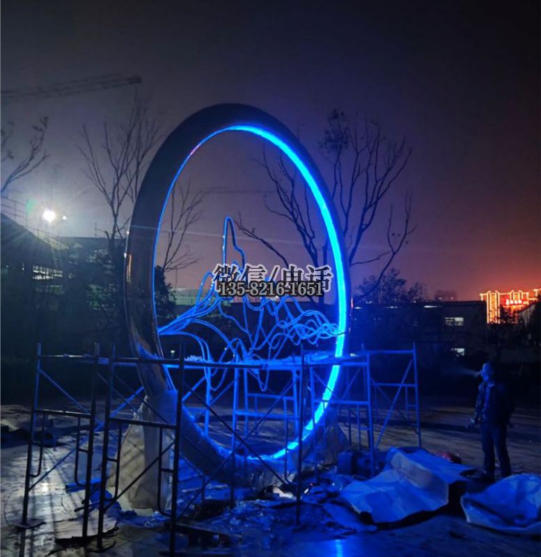 不锈钢山水圆环发光景观雕塑 不锈钢山水圆环发光景观雕塑