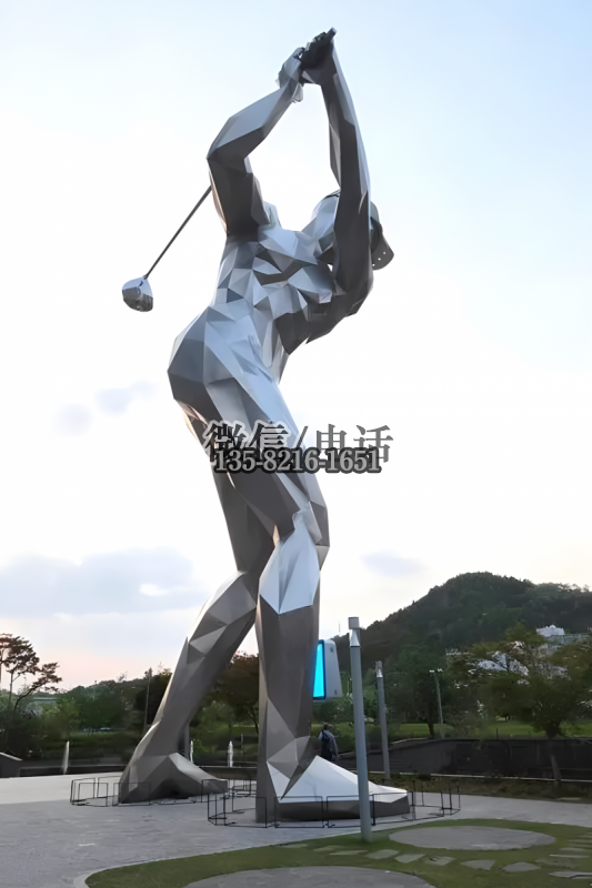 景区大型不锈钢打高尔夫球的块面人物雕塑 景区大型不锈钢打高尔夫球的块面人物雕塑