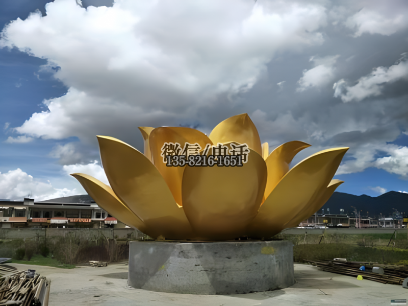 大型不锈钢喷金荷花景观雕塑 大型不锈钢喷金荷花景观雕塑